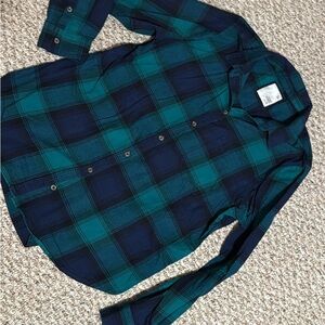SO Women's Teal and Navy Plaid Button Down Shirt